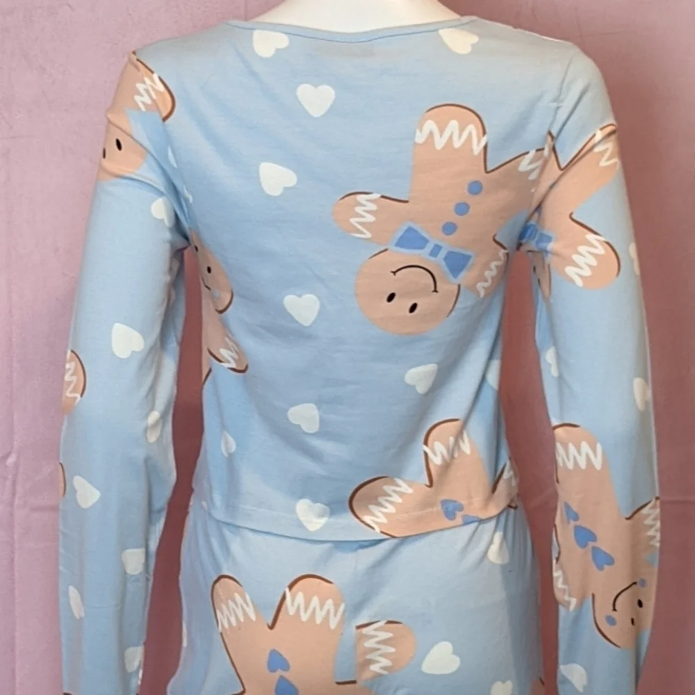 ASOS Light Blue Gingerbread Crop Tee and Matching Leggings Christmas Pajamas